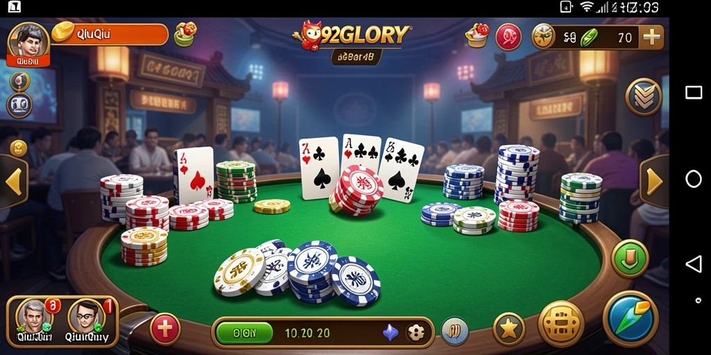 Tampilan gameplay seru dalam permainan QiuQiu 92GLORY.
