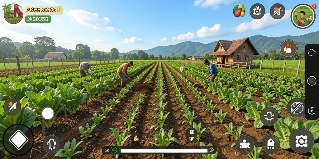Gameplay menampilkan pertanian yang kaya dan beragam.