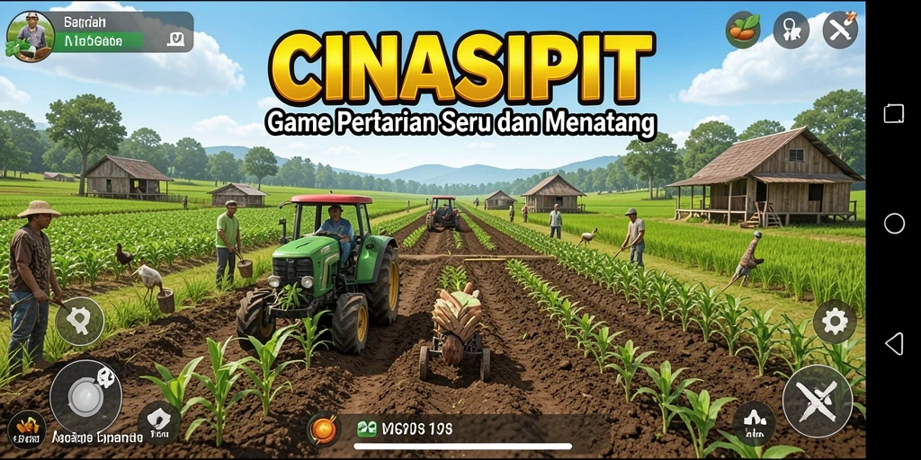 Tampilan utama gameplay <strong>CINASIPIT</strong> yang menampilkan aktivitas bertani.