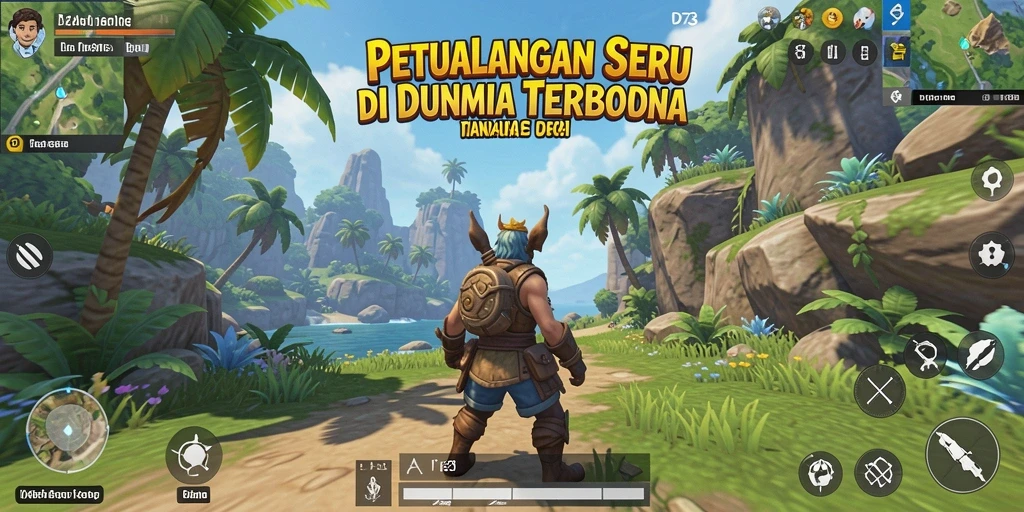 Screenshot gameplay D73 yang menampilkan petualangan di dunia terbuka.