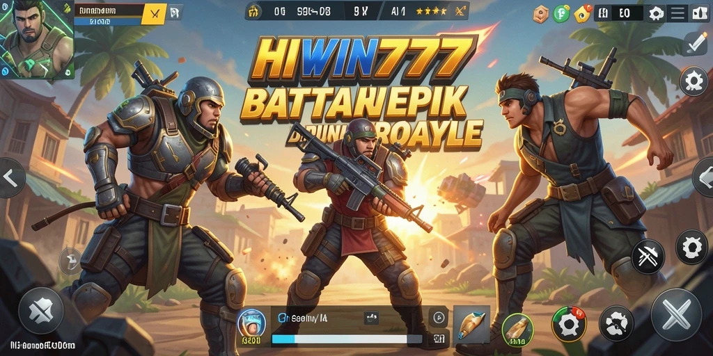 Screenshot HIWIN777 menampilkan pertempuran seru di arena Battle Royale.