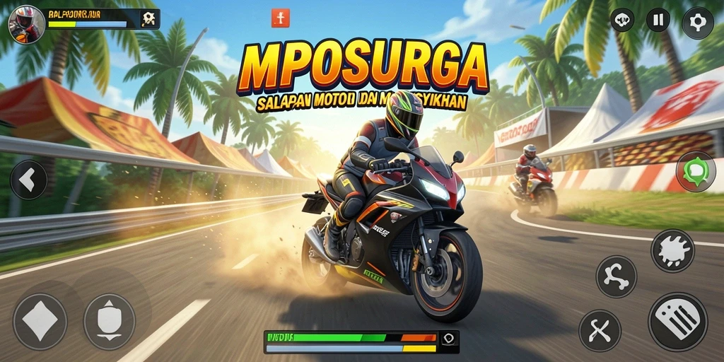 Tampilan penuh aksi dari gameplay balapan motor di MPOSURGA.