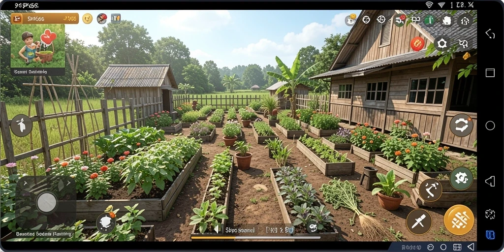 Screenshot menunjukkan gameplay berkebun yang seru di SP666.