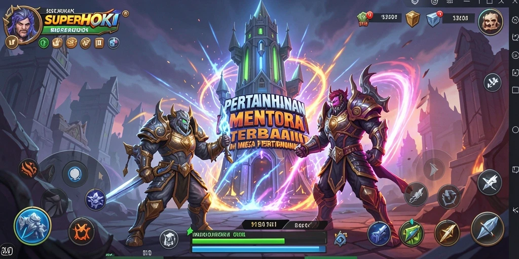 Tampilan menarik dari gameplay Tower Defense dalam SUPERHOKI.
