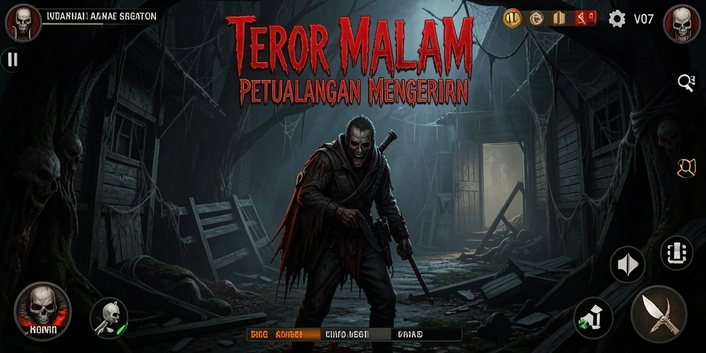 Screenshot V07 menampilkan gameplay saat menjelajahi lokasi angker.