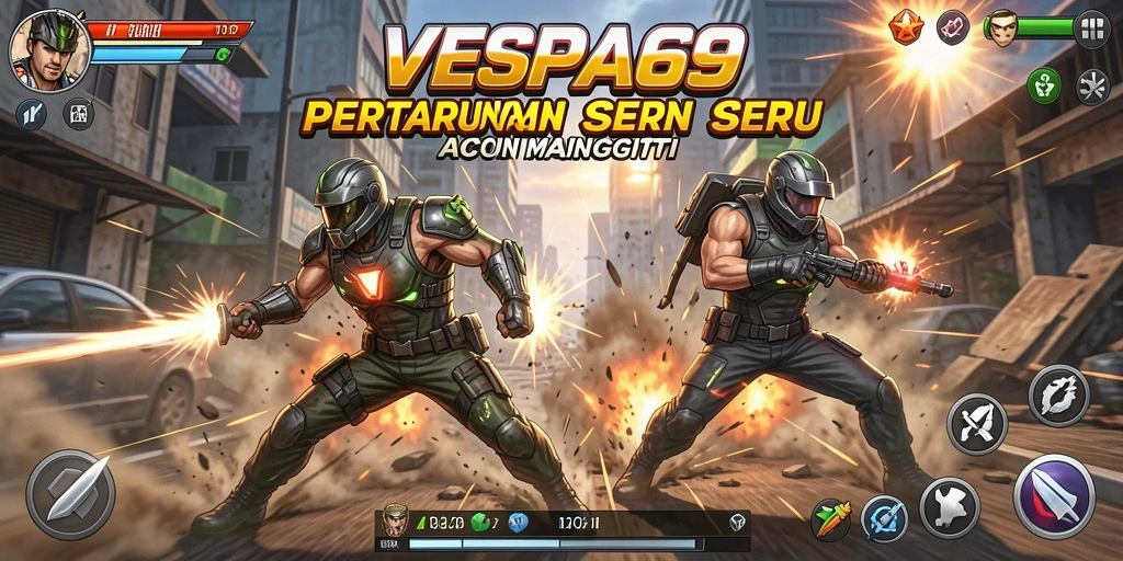 Tangkapan layar VESPA69 menampilkan aksi pertarungan yang intens.